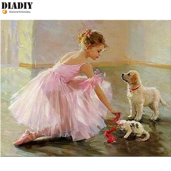 

Full Square &round Diamond 5D DIY Diamond Painting Dancers Dog 3D Embroidery Cross Stitch Mosaic Home Decor