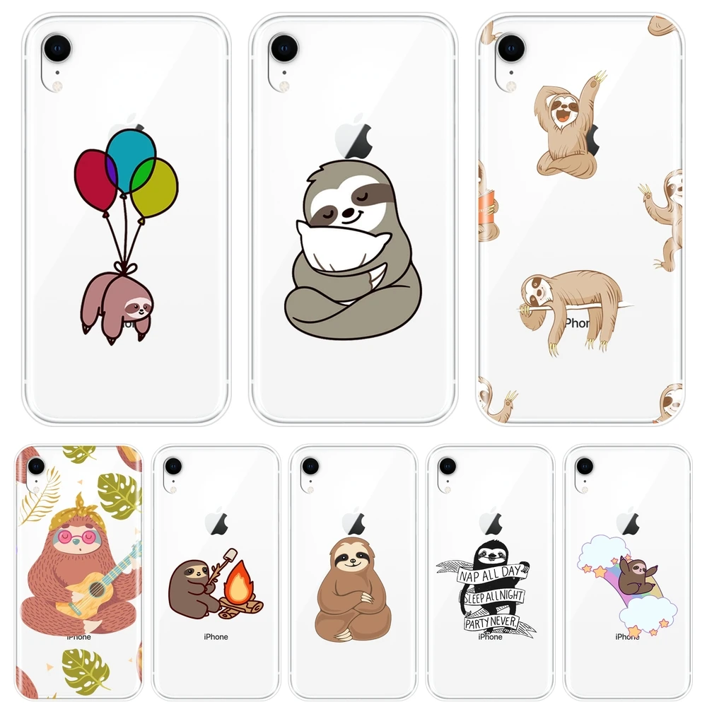

Kawaii Sloth Funny Cute Animal Back Cover For iPhone X XR XS MAX 8 7 6S 6 S Soft Phone Case Silicone For iPhone 6 S 6S 7 8 Plus