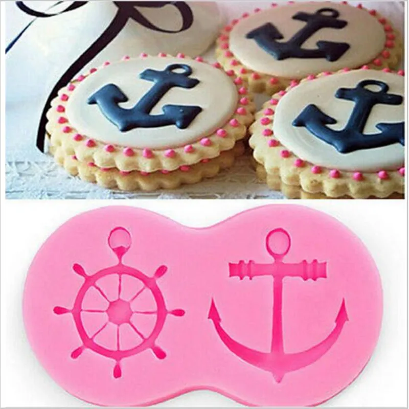 

3D Anchor Rudder Wheel Ship Shape Silicone Fondant Mould DIY Sailor Nautical Theme Chocolate Candy Cake Decorating Cookie Mold