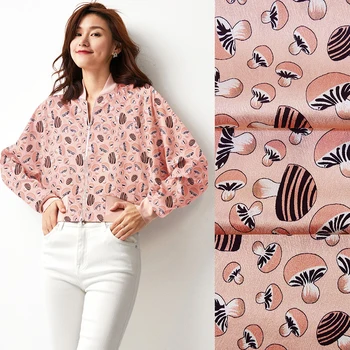 

Pink Mushroom Print Silk Fabric Stretch Satin By The Meter