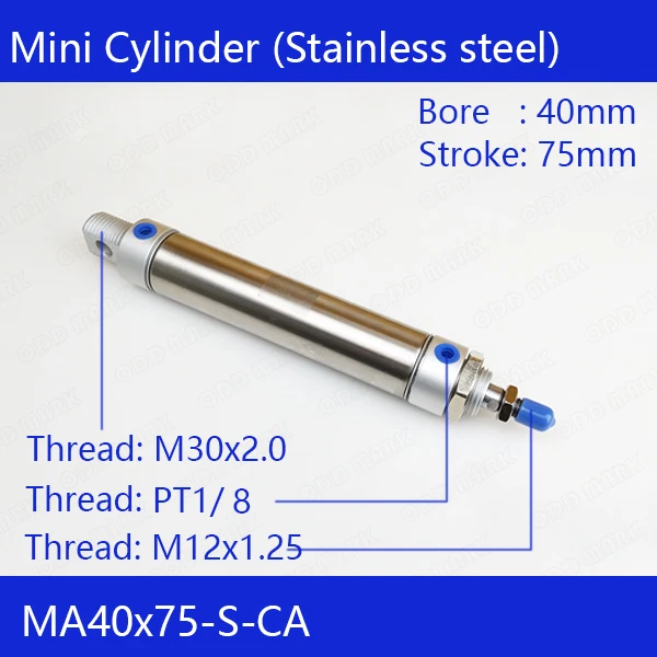 

Free shipping Pneumatic Stainless Air Cylinder 40MM Bore 75MM Stroke , MA40X75-S-CA, 40*75 Double Action Mini Round Cylinders