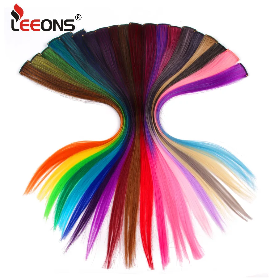 Leeons Clip In Synthetic Hair Extensions Heat Resistant Long Straight Hairpieces One Clips For Women Extension Fake Blue Hair