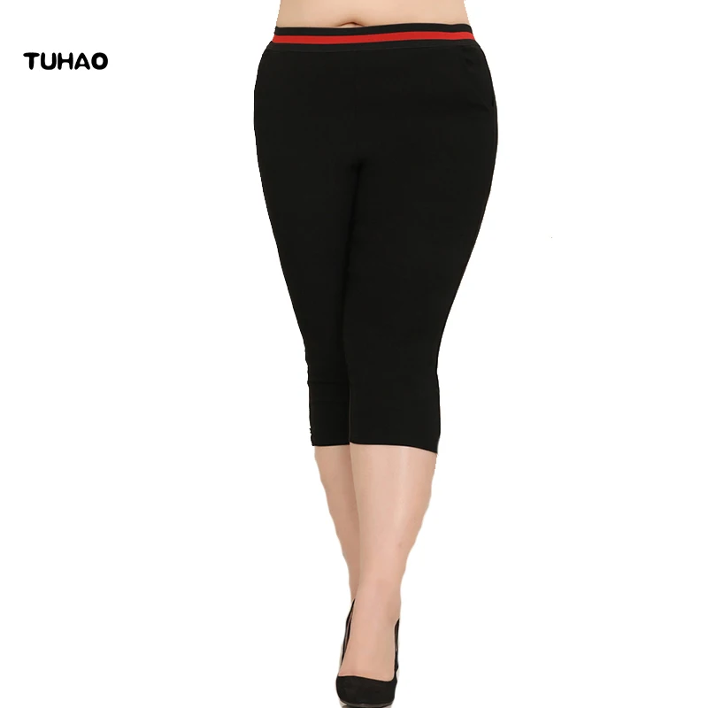 

TUHAO Plus Size 10XL 8X 6XL trousers For Women Skinny Elastic Waist balck office Pants Panelled Paddy High Pencil Capris MS23