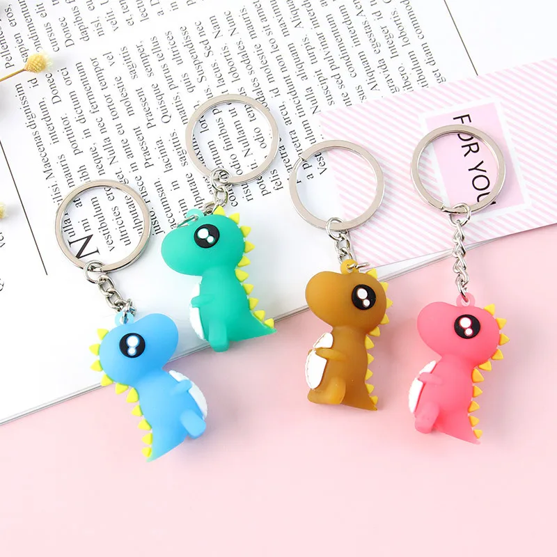 

Four Color Cute Cartoon Little Dinosaur Keychain Animal Key chains For Women Bag Charm Key Ring Pendant Gifts A350
