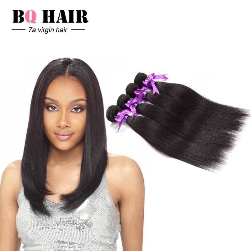 

BQ Hair Products Mink Short Weave Hair Peruvian Virgin Hair Straight 4 Bundles Hair Extension DHL Free Shipping
