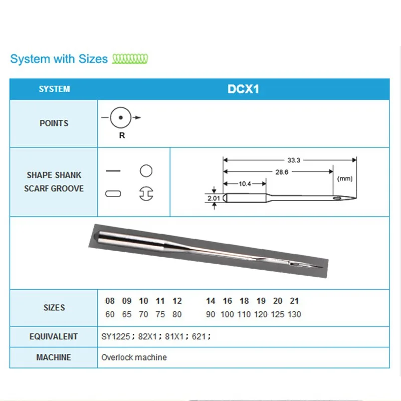 Швейные иглы 500 шт. DCX1 SY1225 82X1 81X1 621 подходит для Вязание Материал применен ко всем над замком Промышленная швейная машина