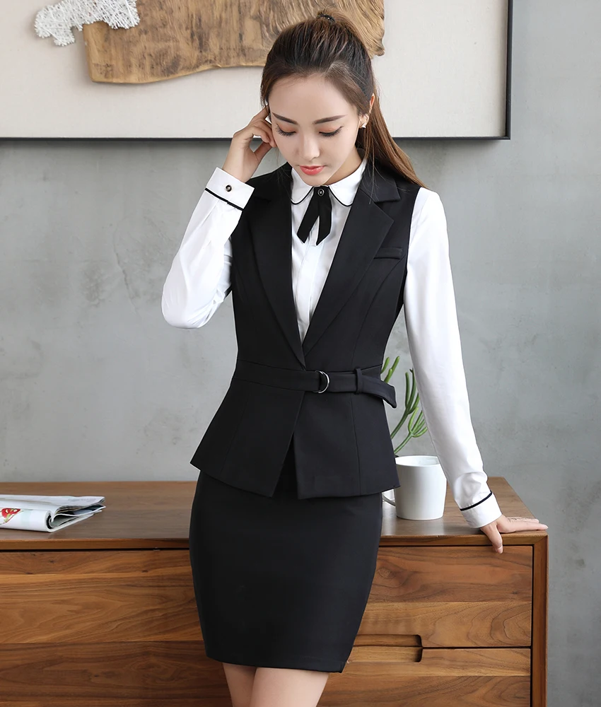 Офис Единый дизайн комплект из 2 частей регулируемый пояс формальный костюм юбка жилет ремень серый жилет Для женщин блейзер без рукавов Размеры S-4XL