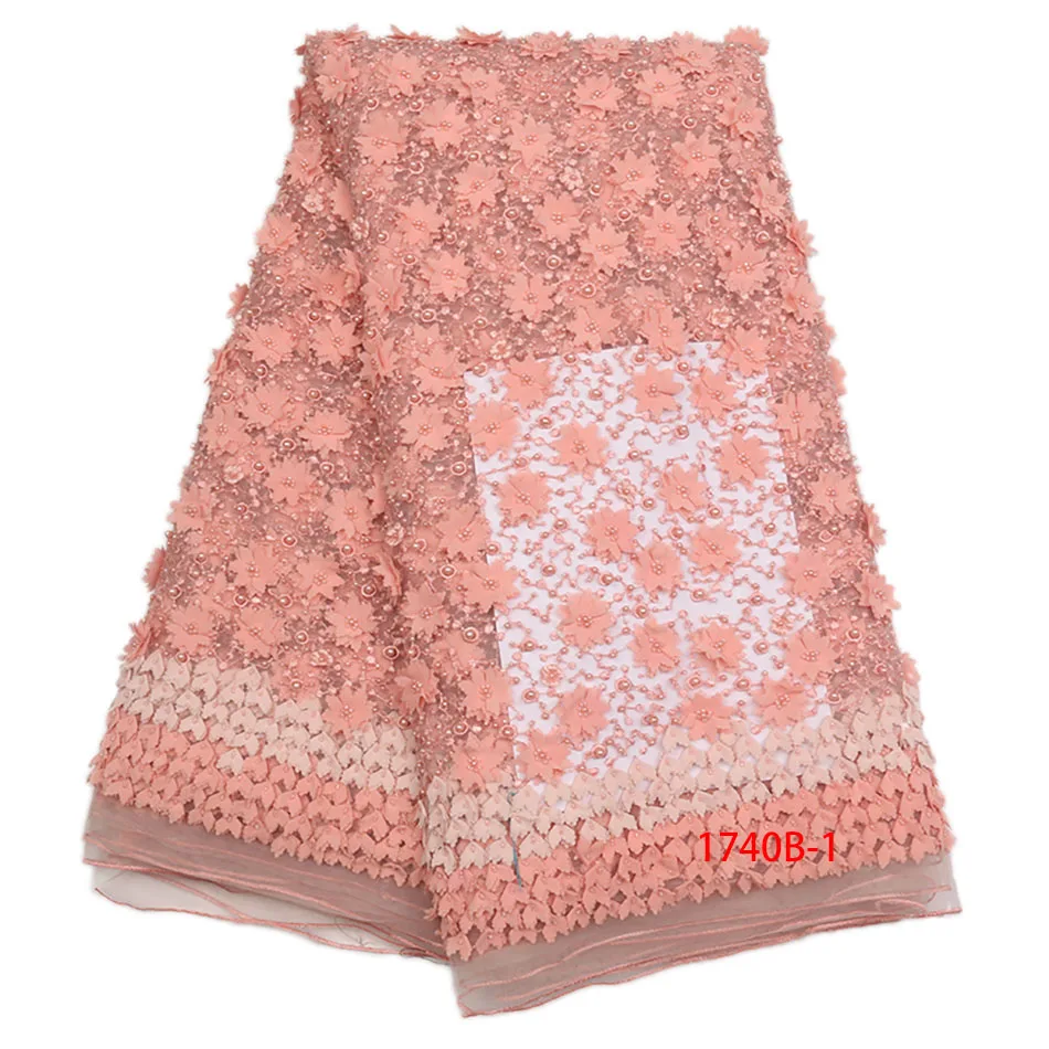 

French Mesh Laces High Quality Hand Made Beaded Lace Fabric 2018 Latest African Tulle Lace Fabric For Party Dress GD1740B-5