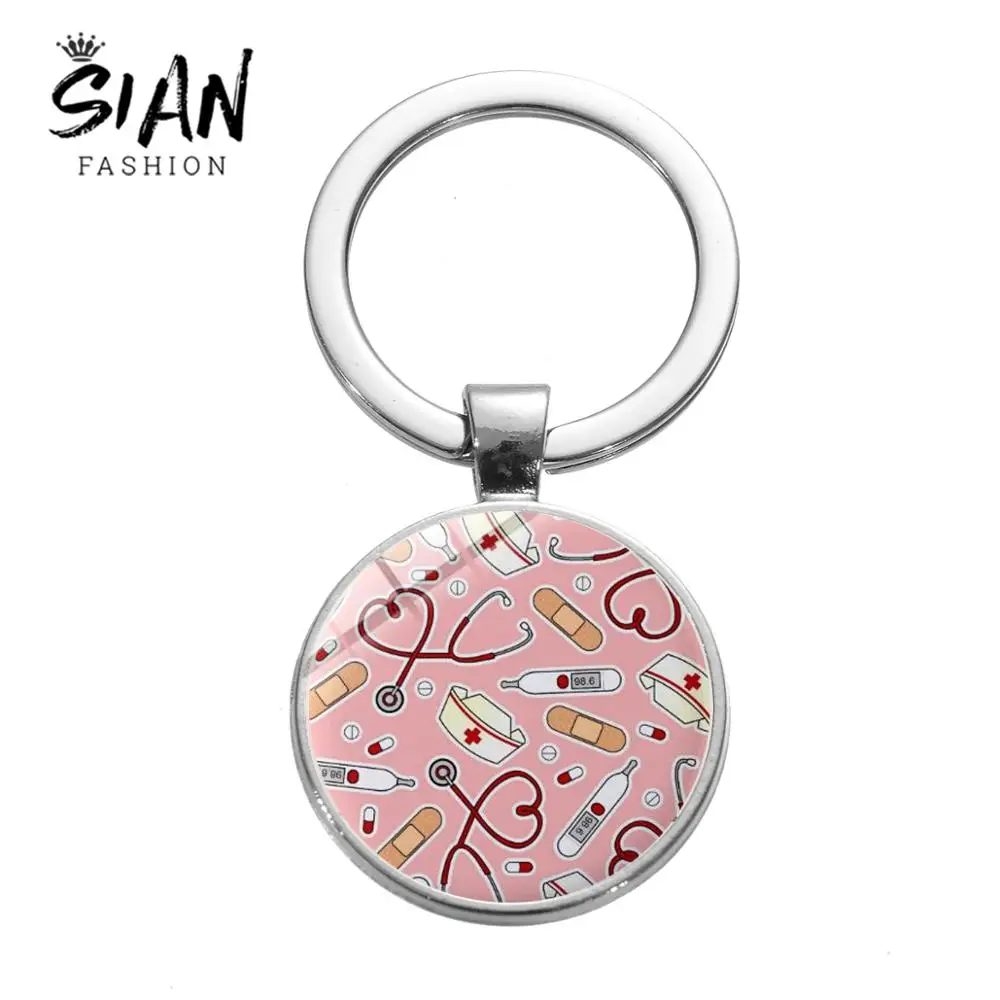 

SIAN I Am A Nurse Stethoscope Syringe Keychain Doctor Medical Tools Peace Love Sign Handmade Students Gifts Key Chains Llaveros