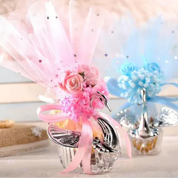 

European Styles Acrylic Silver Elegant Swan Candy Box Wedding Gift Favor Party Chocolate Boxes +Full Accessory 100pcs