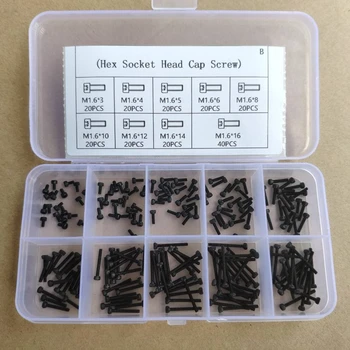 

200pcs/Set DIN912 M1.6 Black Hex Socket Head Cap Screw M1.6*3/4/5/6/8/10/12/14/16