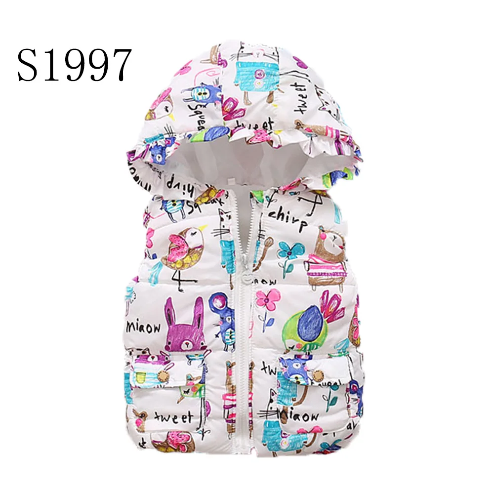 

2017 New Brand Autumn Baby Floral Jacket Girl Vest Warm Fur Vest Kids Winter Outerwear Hooded Coat High Quality 1-6 Years