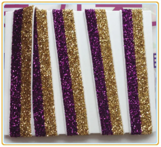 (Price Negotiated) 5/8" Elastic Purple And Gold Stripe Glitter Velvet