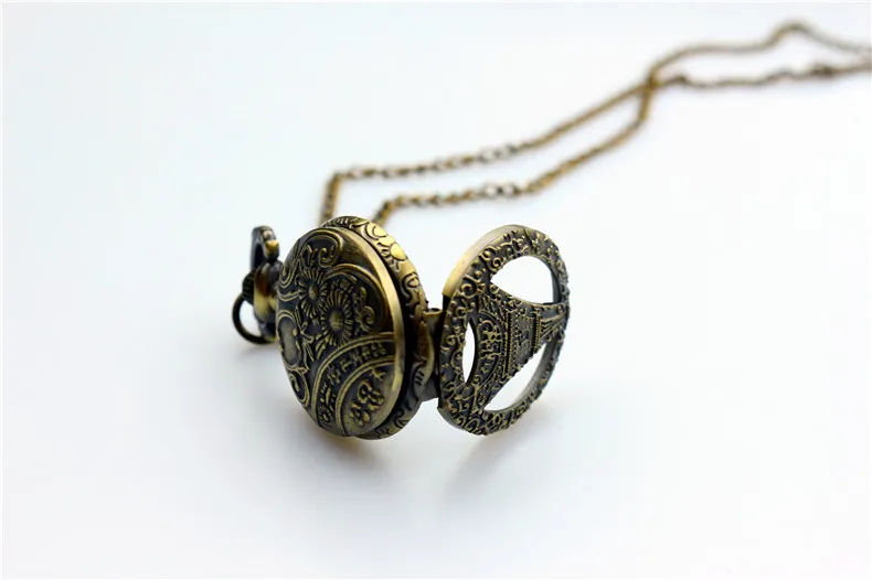 NAZEYT Малый бронзовая с вырезами башня карманные часы моды Винтаж Jewelry Для женщин мужской кулон ожерелье цепь подарки