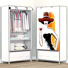 3D printing Dormitory single wardrobe with 3 drawer Non woven Steel frame Storage Organizer Detachable Clothing