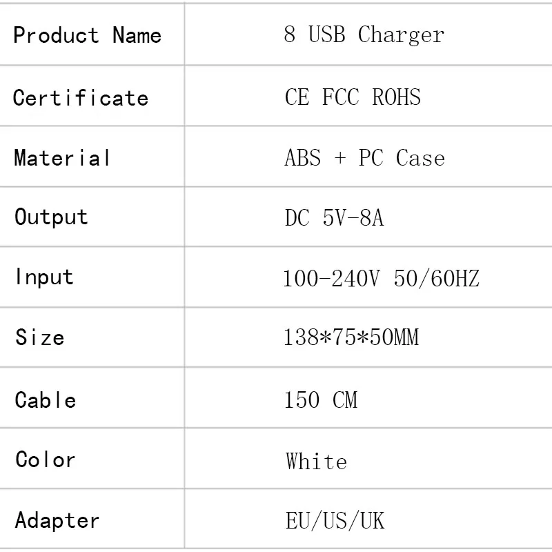 Evewher lcd 8 usb портов мульти зарядное устройство ЕС США Великобритания адаптер 150 см зарядный кабель ЖК-индикатор зарядки Мульти usb зарядка