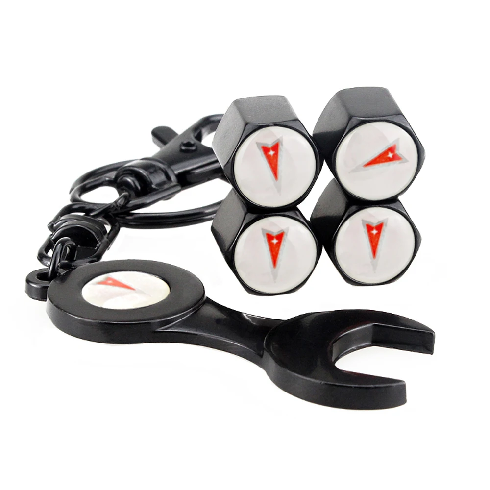 4pcs Car Wheel Tire Valve Caps Cover With Wrench KeyChain For Pontiac
