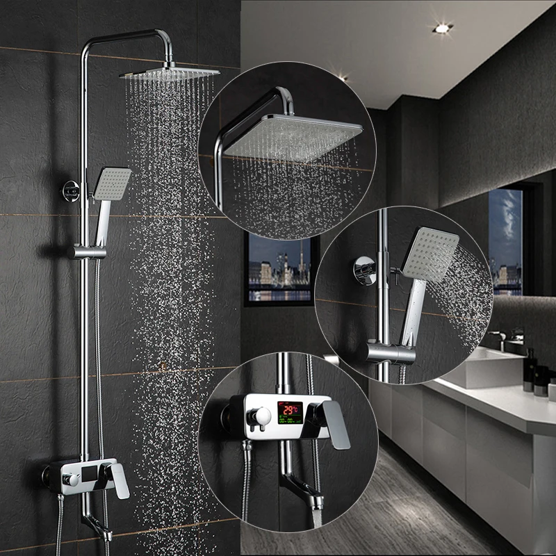 Modern LED Digital Display Shower Faucet Set Rain Shower Head 3-way Handshower Digital Display Mixer Tap Bathroom Shower Faucet Modern LED Digital Display Shower Faucet Set Rain Shower Head 3-way Handshower Digital Display Mixer Tap Bathroom Shower Faucet