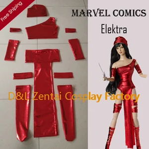 Marvel Comics Elektra Costume Red Shiny Metallic Carnival Suit Superhero Cosplay Costume