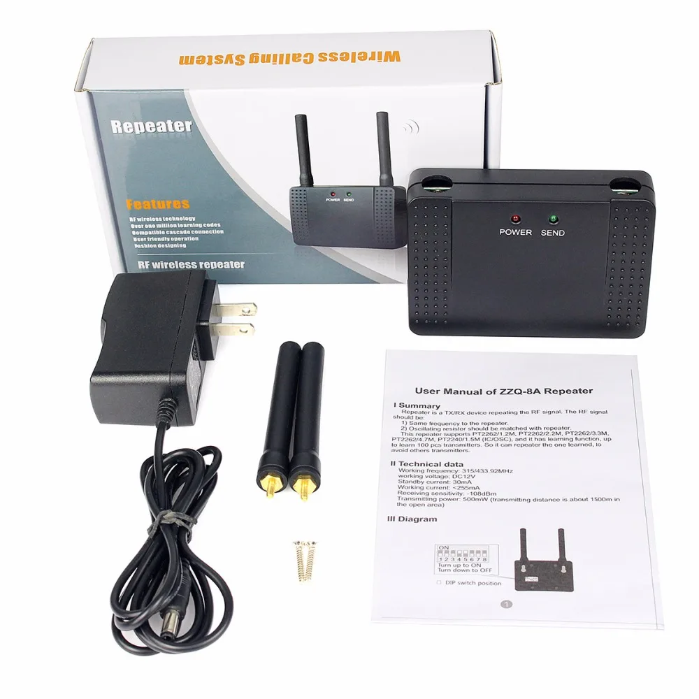 Amplificador de Sinal Extensor para Botão rf sem Fio Repetidor Aprendizagem Código Chamada 433 Mhz F4408a 500 mw - Imagem 6