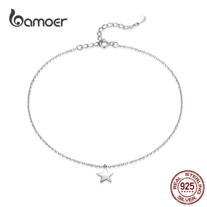 Bamoer, простой дизайн, звезда, серебряный ножной браслет для женщин, серебро 925 пробы, браслет для лодыжки и ног, модное ювелирное изделие для ног SCT009