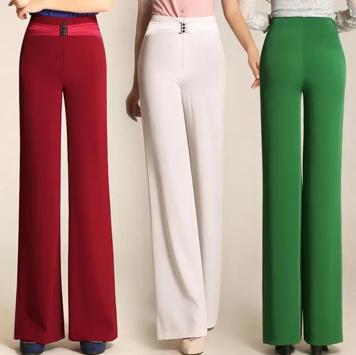 Baru Pinggang Tinggi Lebar Kaki Celana Wanita Celana Fashion Celana