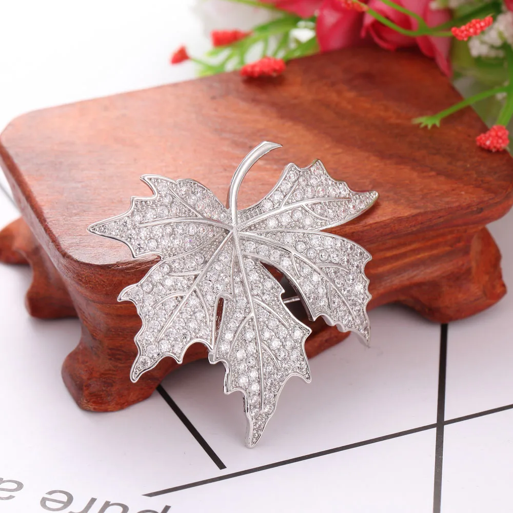 Buy Fashion Cubic zirconia maple leaf Brooches for