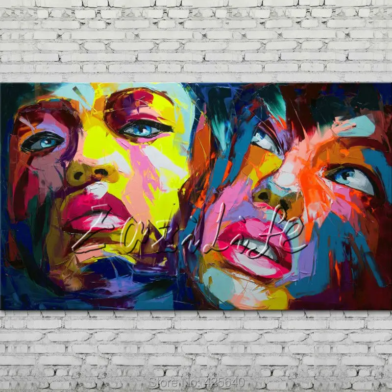 

Palette knife portrait Face Oil painting Character figure canva Hand painted Francoise Nielly Art picture room 14-(3)