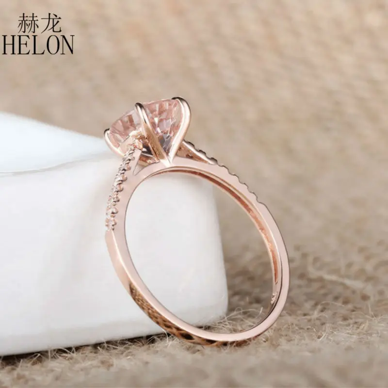 HELON Solid 14K розовое золото 7 мм круглая форма 1.27ct морганит 0.2ct бриллианты обручальное кольцо для женщин не Ювелирное кольцо