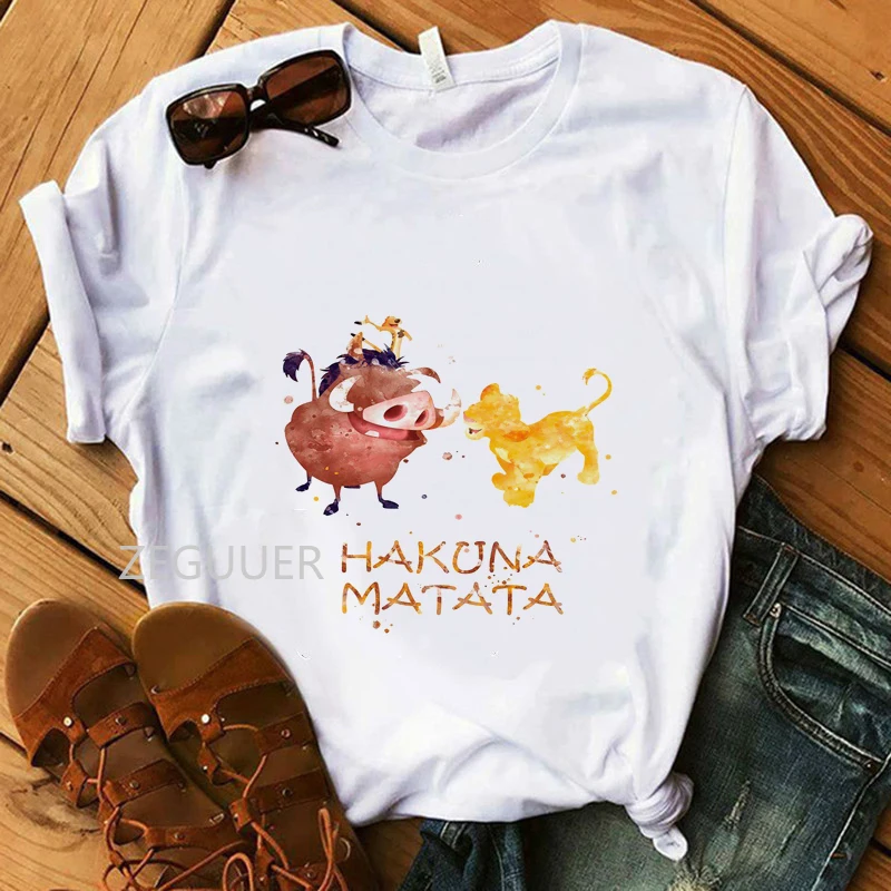 

Vogue Women T-shirt Hakuna Matata Pig Lion Summer T-Shirt Girl Cotton White Hipster 90s Tees Lady Soft Casual Harajuku Tops