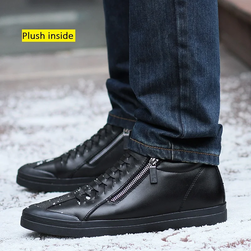 Mens shoes casual fashion designer genuine leather shoes for men Slip on loafers Black sneakers Winter Autumn men's shoes Brand
