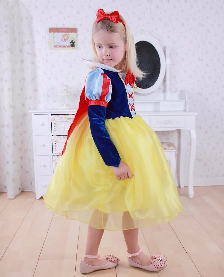 Высокого качества для девочек подарок на день рождения платье костюм Белоснежки платье принцессы Детский костюм на Хеллоуин довольно