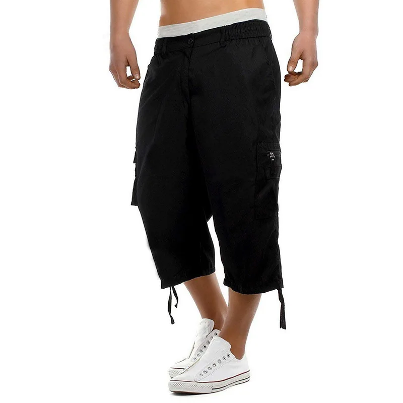 Litthing летние новые мужские шорты Карго с несколькими карманами повседневные мужские однотонные уличные свободные шорты на молнии Бермуды - Цвет: Black