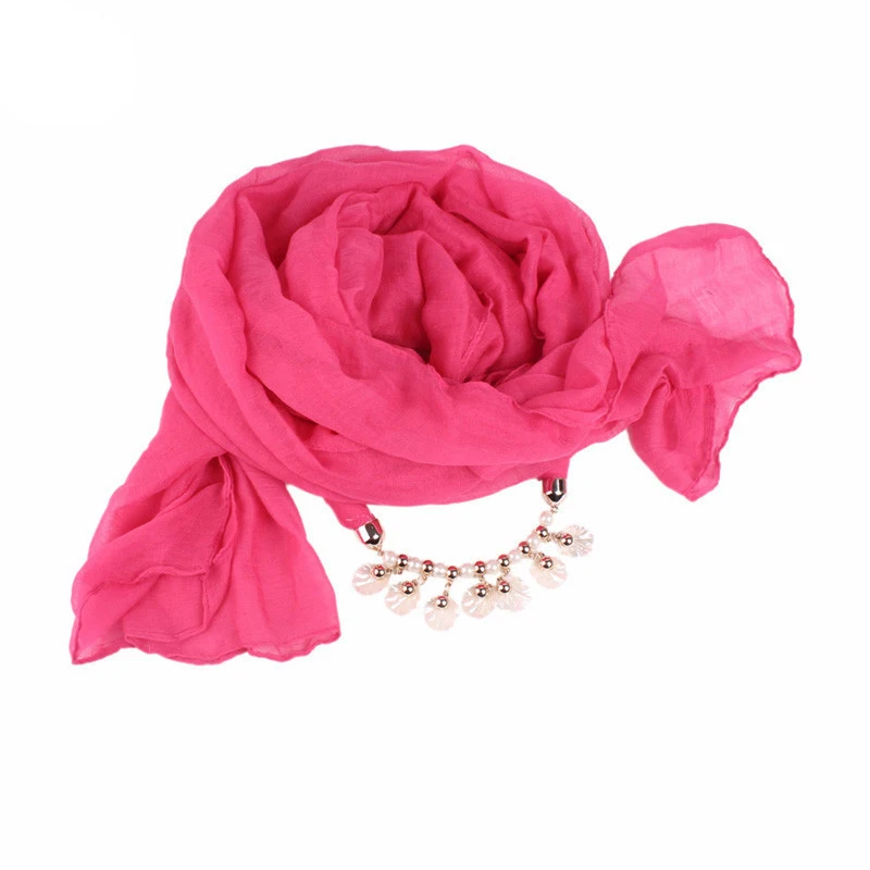 AWAYTR женские повязки на голову с цветком из смолы, жемчужный головной платок, мусульманские повязки на голову 270 см, банданы, новые повязки на голову - Цвет: rose red