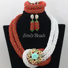 Новое поступление африканские бусы Ювелирные наборы нигерийские Свадебные африканские Ювелирные наборы белые зеленые стразы, бисер набор ювелирных изделий AMJ726