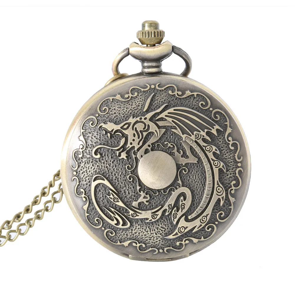 Карманные часы подарок Винтаж Дракон сплава карманные часы Цепочки и ожерелья цепь Кварцевые Fob Часы Для мужчин Для женщин Подарки на день