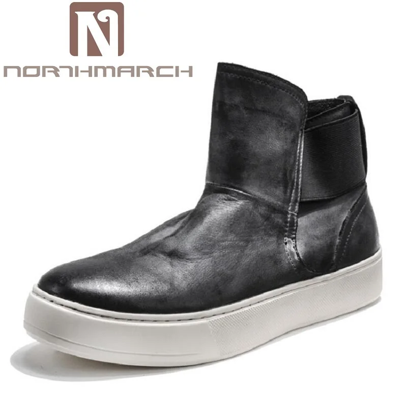 

NORTHMARCH Man Round Toe Chelsea Boots Casual Slip On Leather Ankle Boots Mens Boots Winter Heighten Shoes Botas Moto Hombre