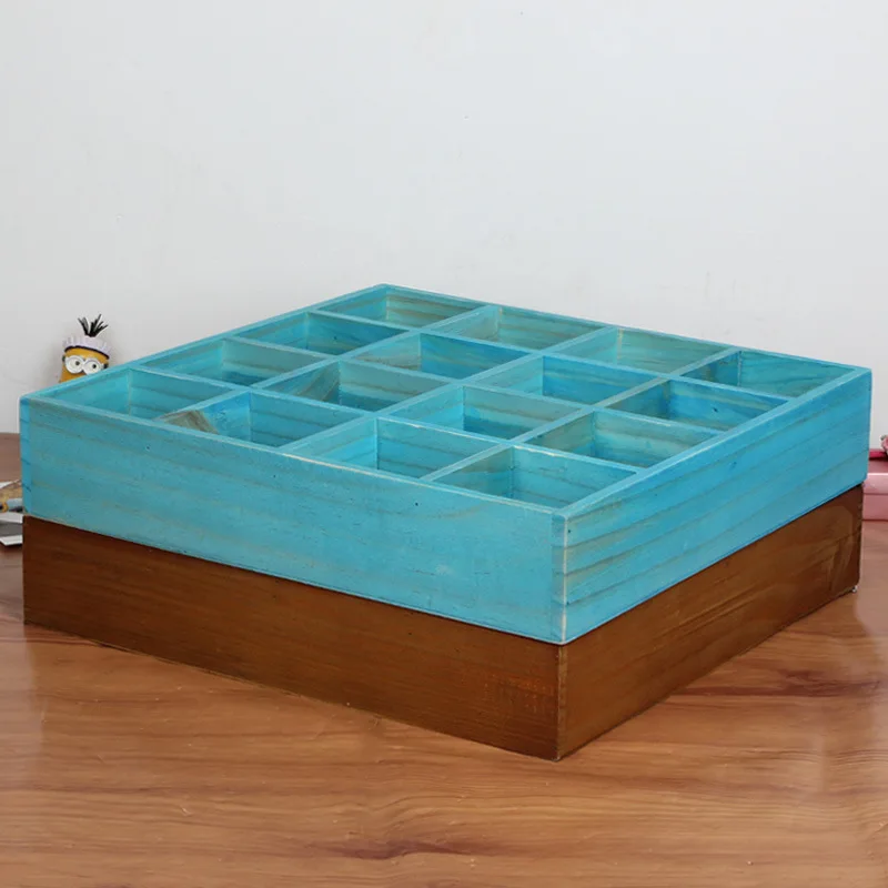 

Wooden Boxes Vintage Retro Look Wall Mounted Square Wood Display Shelf 16 section Divided 4 Layers Drawer Storage Drawer Box