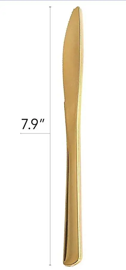 Gold Plastic Knives Disposable Cutlery, Heavy Duty Flatware, Plastic Silverware Set for Catering Events, Parties, Weddings
