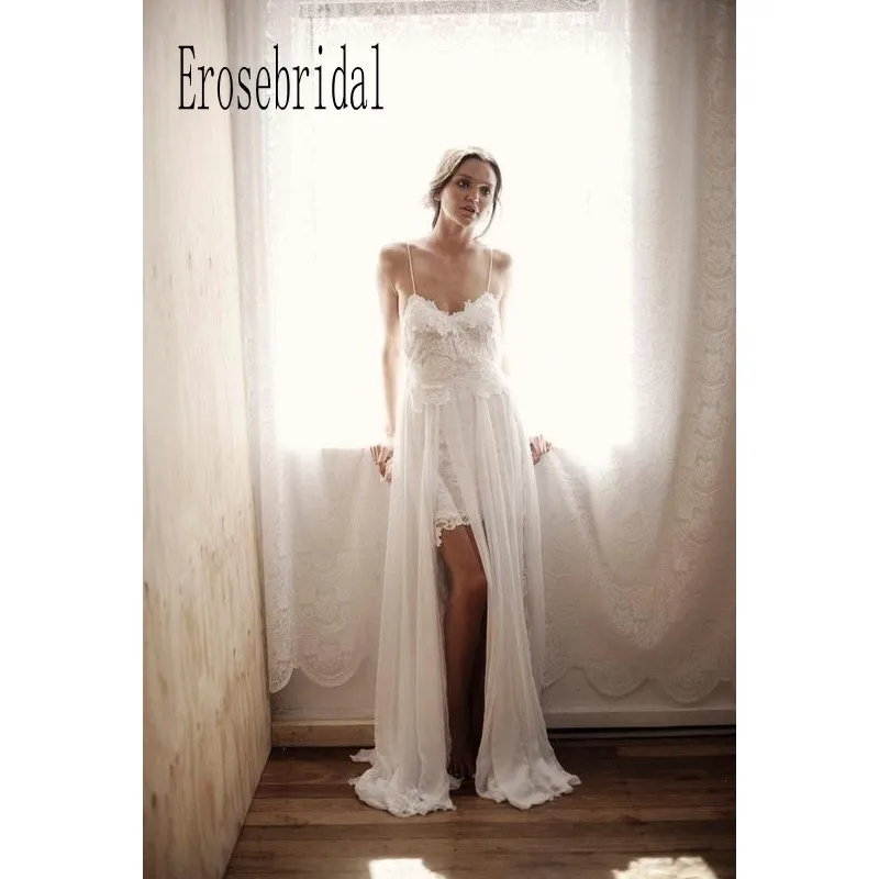 

Erosebridal New Arrival 2019 Boho Wedding Dress Sexy Fancy Beach Wedding Gown Two Long Floats Backless Bride Dress Custom Dress