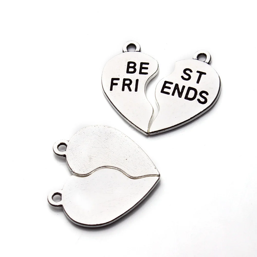 

10sets/lot Fashion Women Pendant Necklace Gift Friendship Jewelry Broken Heart 2 Part Simple Charms Best Friends Sister F2968