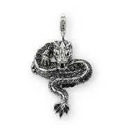 

Vintage 925 Sterling Silver Black Crystal Chinese Dragon Diy Pendant Charms (3.5x3cm) Fit Necklaces For Women Men Gifts SPE526