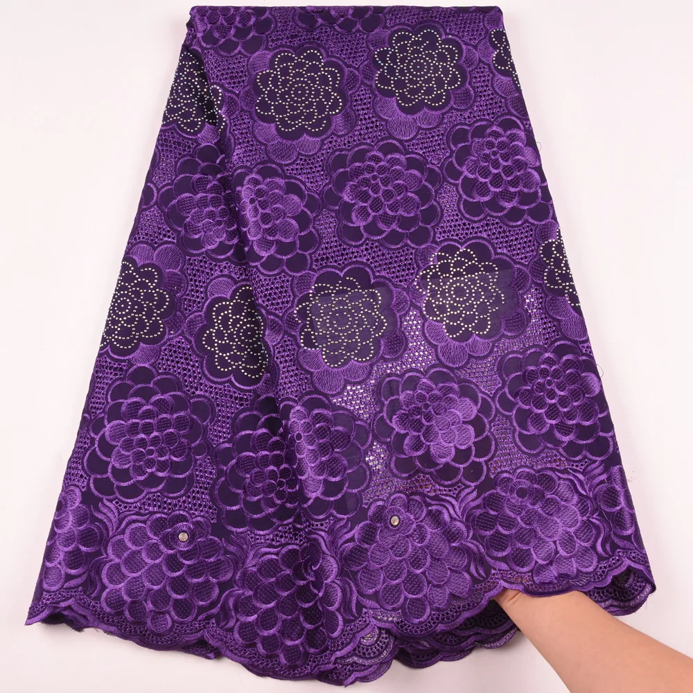 

New Design Purple African Swiss Cotton Voile Lace For Women Dress High Quality Embroidered Fabric Diy African Lace Fabric Y1624