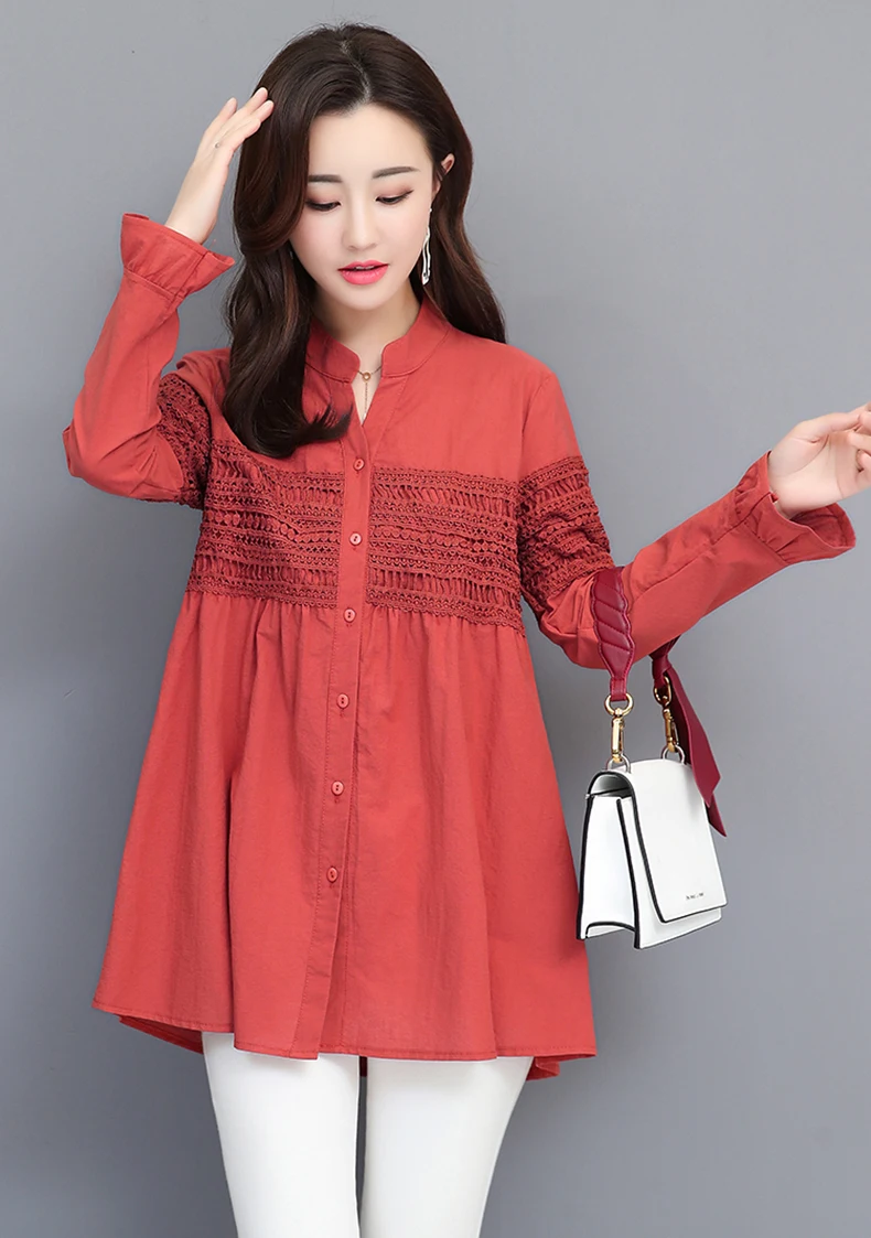 Women Fashion Blouse 2019 New Autumn Cotton Linen Lace Chinese Style Cardigan Full Long Sleeve Female Woman Blouse Vestidos Tops (14)