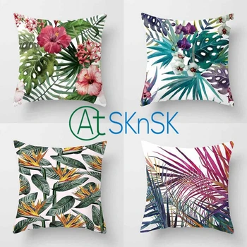 

2 pcs/lot high quality new pillow covers fashion tropical plants printed cushion case home decorative square pillowcase 45x45cm
