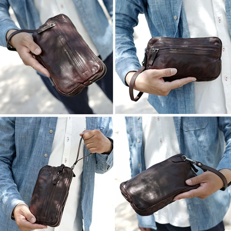 Tanie AETOO Retro zestaw do rękodzieła podwójny nacisk skórzane skórzane męskie modelki antykradzieżowe klamra kopertówka o dużej pojemności