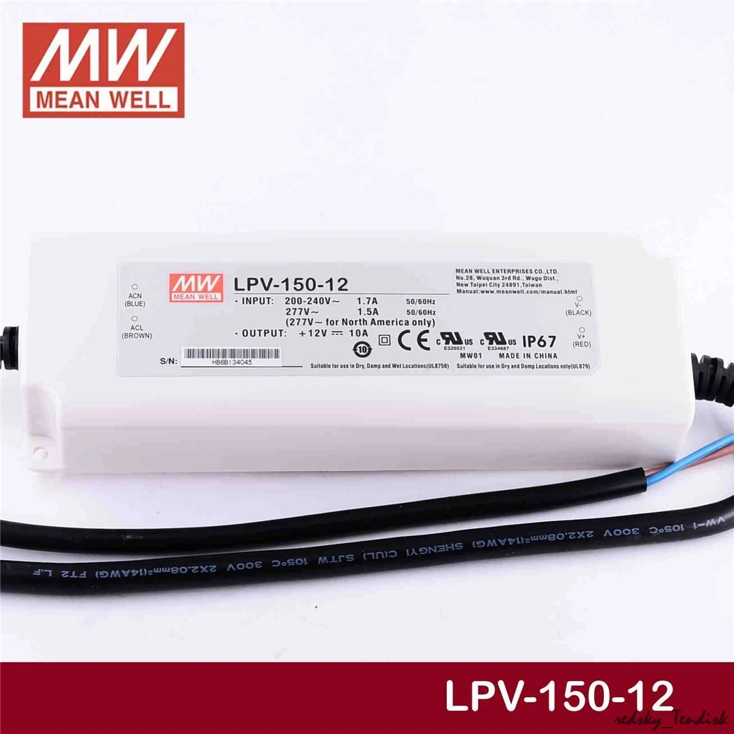 1 шт. в упаковке) Meanwell 150 Вт IP67 водонепроницаемый Питание LPV-150-24V LPVL-150-12V 15V 36V 48V 8A 10A DC Дисплей светодиодный светильник полоса монитор