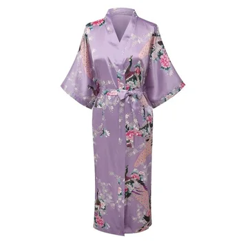 

New Arrival Navy Blue Women Rayon Kimono Yukata Gown Bridesmaid Wedding Robe Nightgown Sleepwear Flower S M L XL XXL XXXL ZS07