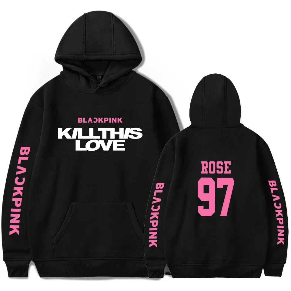 K-Pop Girl-Band BlackPink-Hit Song Kill This Love Hoodie Black Classic All-Match Style Double Printed Sweatshirt Cozy Streetwear
