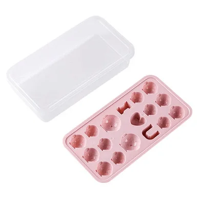 Лотки для льда легкий релиз специальное силиконовое покрытие с гибкий 17-формы для фруктового льда с уникальным Съемная крышка льда производитель пресс-формы - Цвет: Розовый